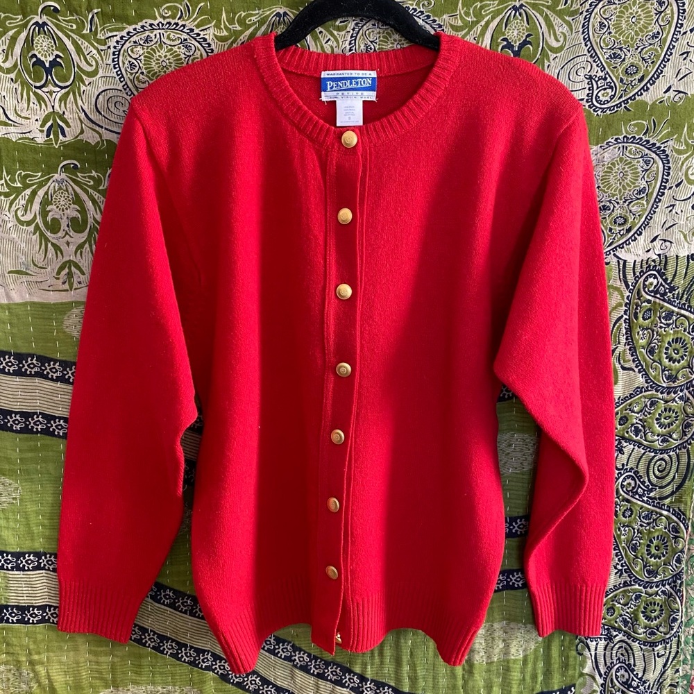 Pendleton Red Virgin Wool Button Down Grandma Sca… - image 1